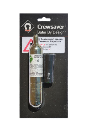 Crewsaver Ersatzpatronen-Set für Crewsaver 290N Rettungswesten mit Seriennummern beginnend mit L (schwarze Kappe). Patrone 60g